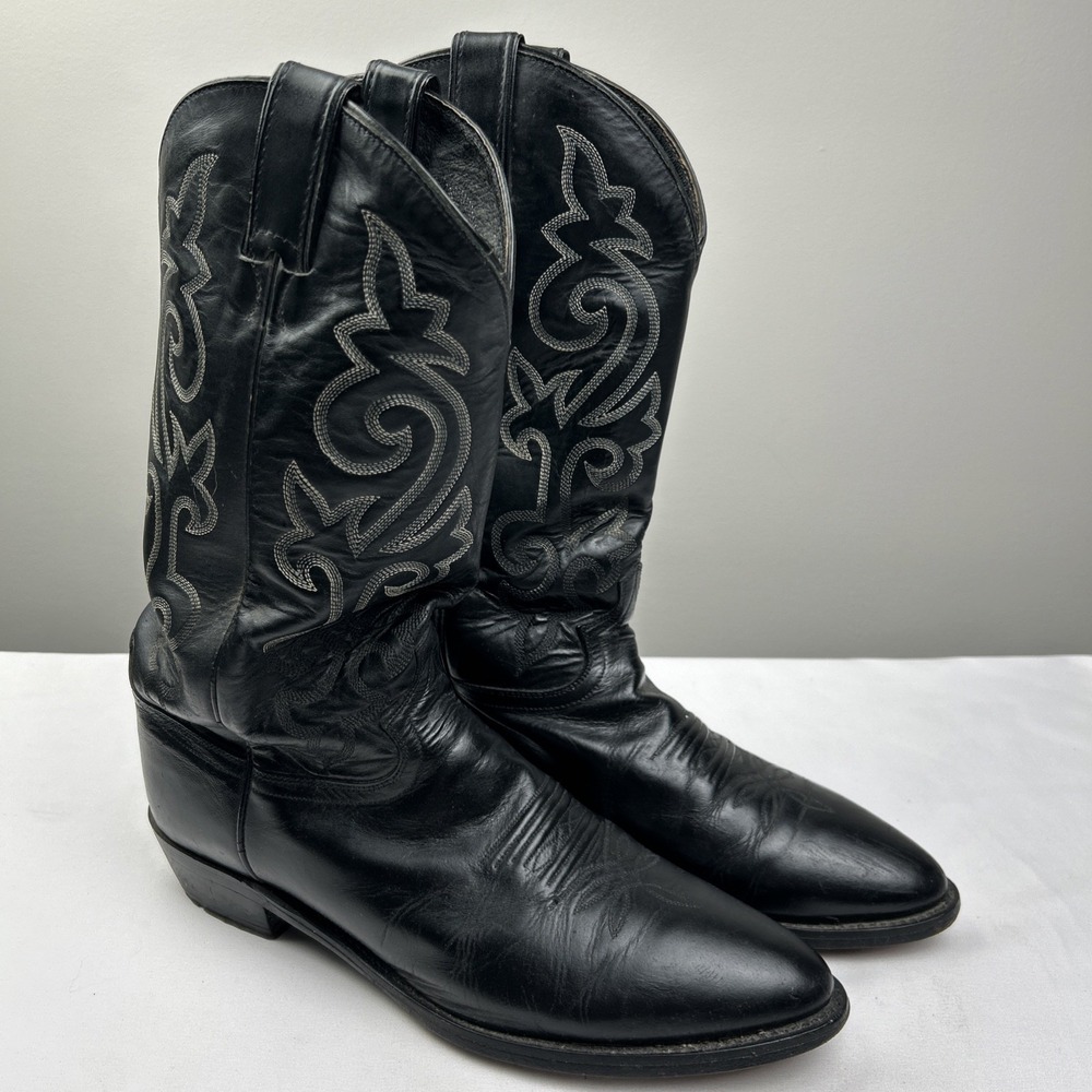 Vintage Justin Cowboy Boots Mens 11.5 EE Black Leather Western Stitched 1409